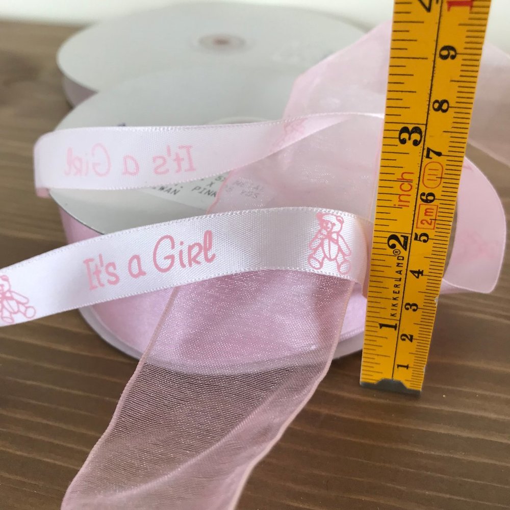 It's a Girl Pink Wreath Craft Ribbon 3 Rolls Sheer & Satin Wire Edge So-Facile - Picture 4 of 5